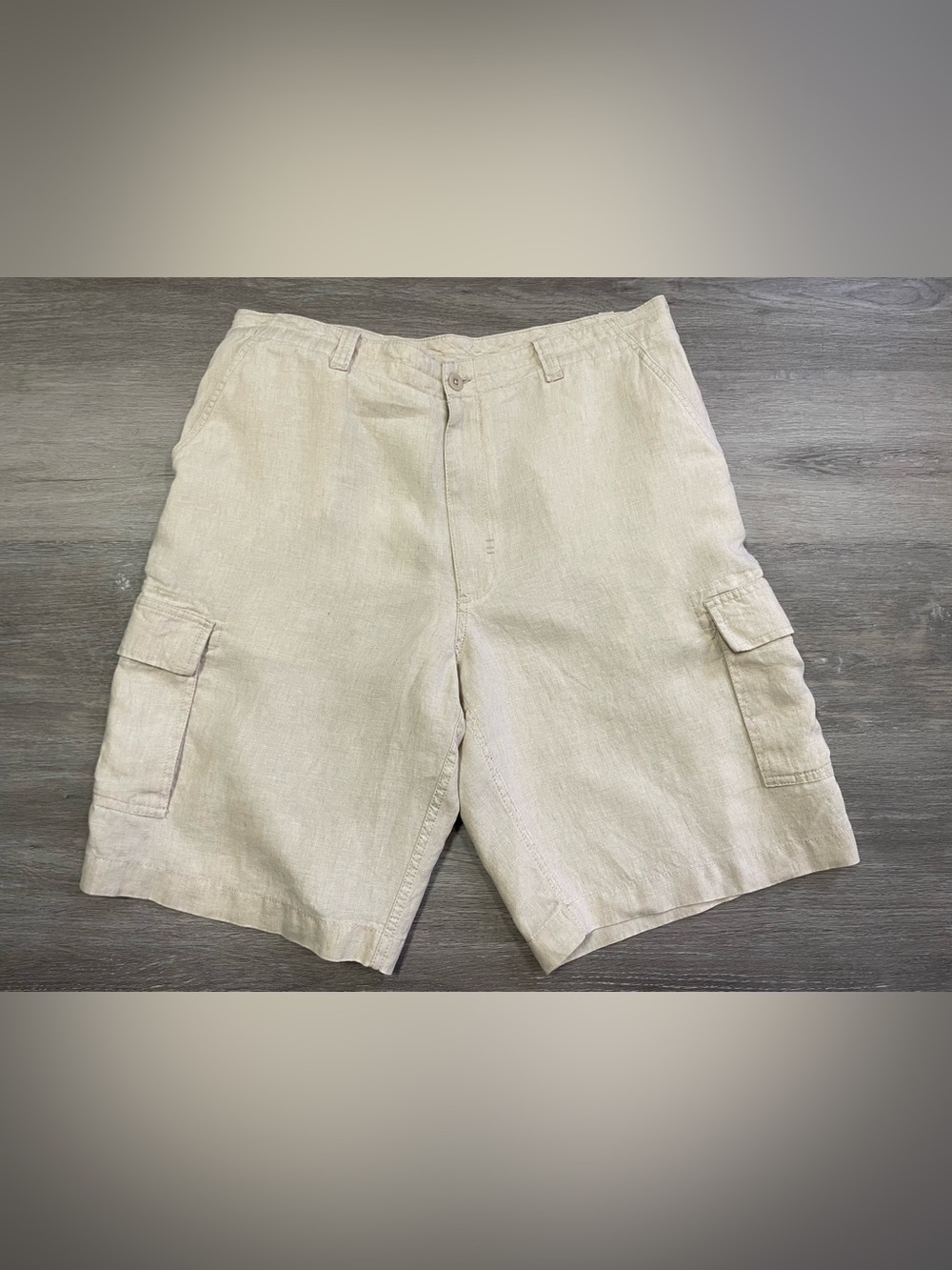 Caribbean 100% Linen Cargo Shorts Men’s 36x10 Beige